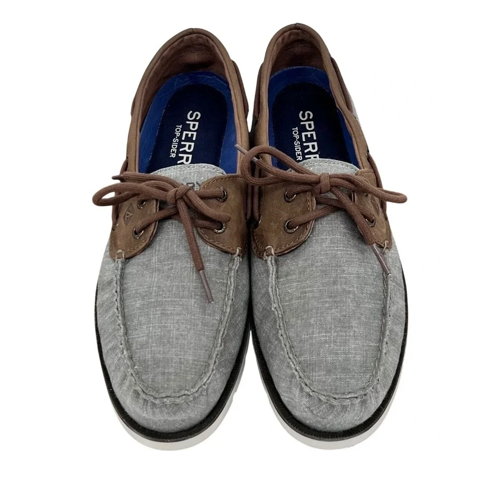 Sperry Top-Sider Boat Shoes Mens 10 Grey Brown‎ STS18767 Canvas Leather Loafers